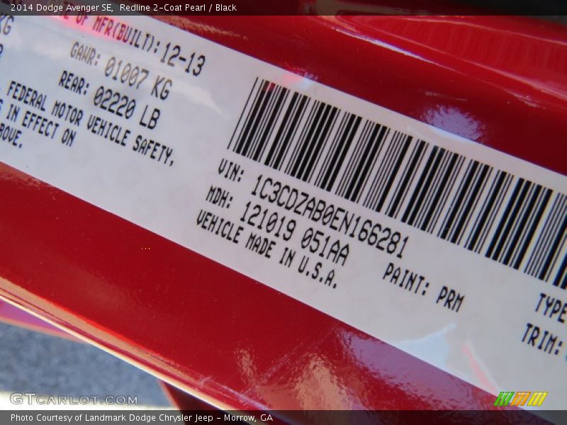 Redline 2-Coat Pearl / Black 2014 Dodge Avenger SE