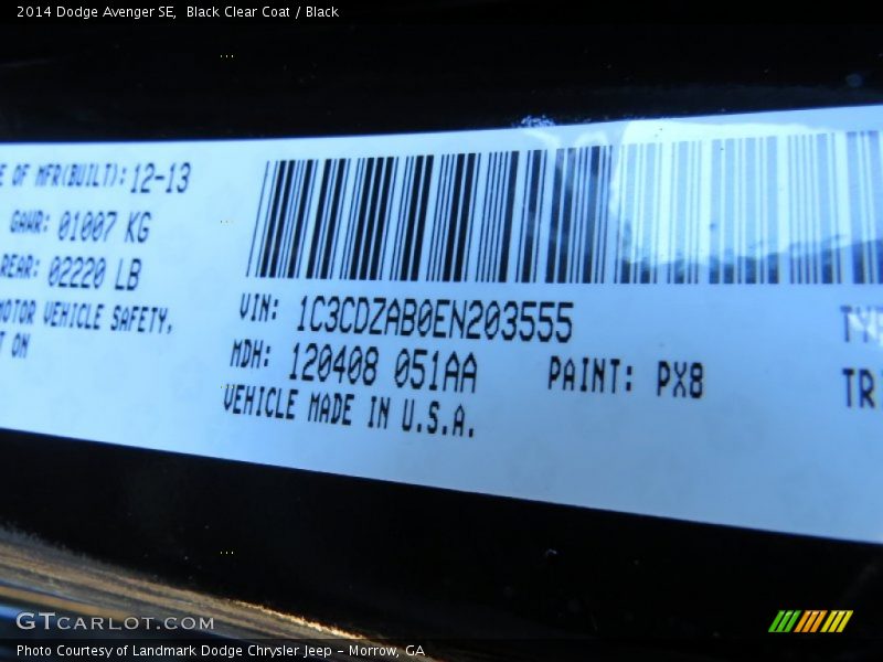 Black Clear Coat / Black 2014 Dodge Avenger SE