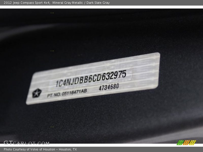 Mineral Gray Metallic / Dark Slate Gray 2012 Jeep Compass Sport 4x4