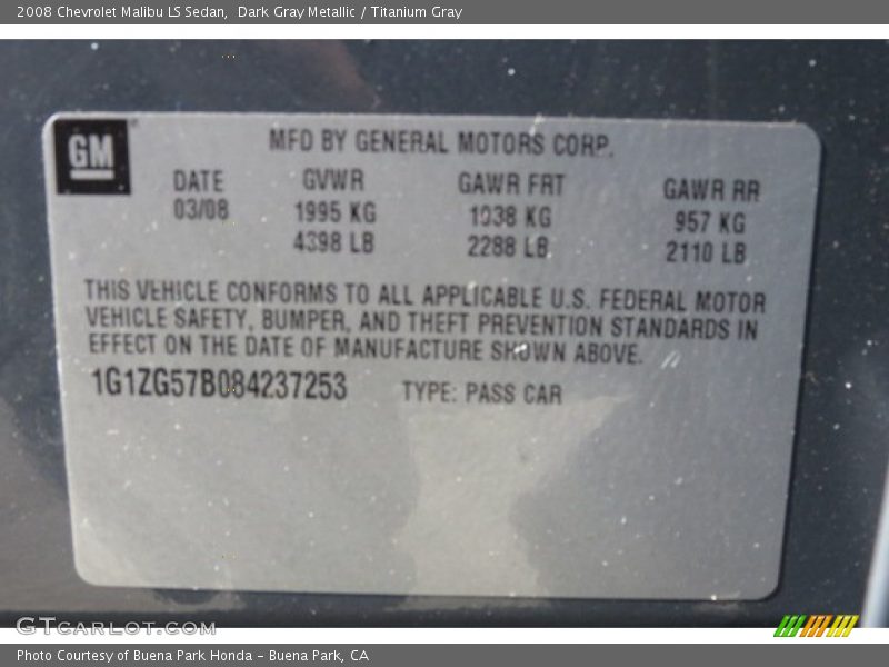 Dark Gray Metallic / Titanium Gray 2008 Chevrolet Malibu LS Sedan