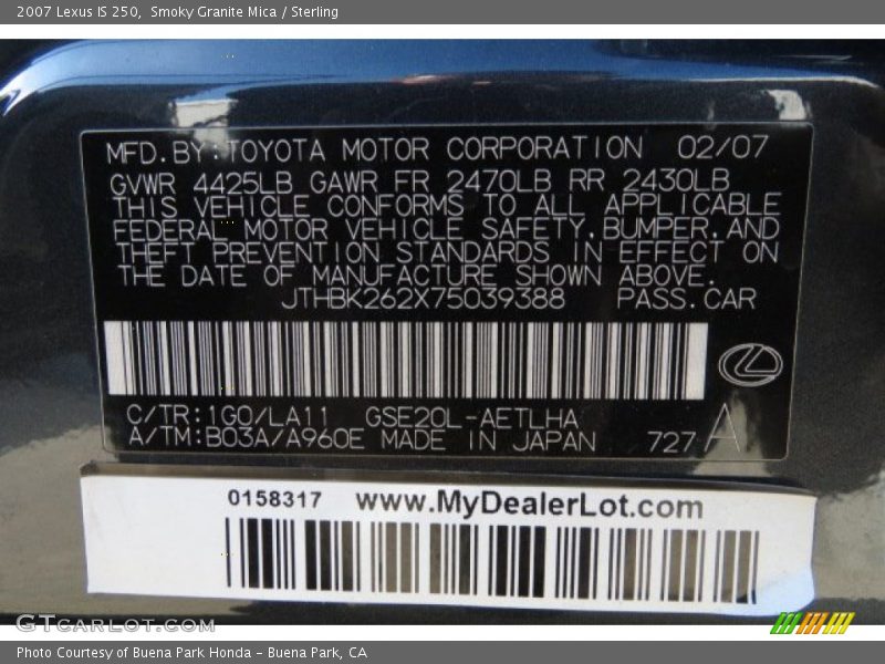 Smoky Granite Mica / Sterling 2007 Lexus IS 250