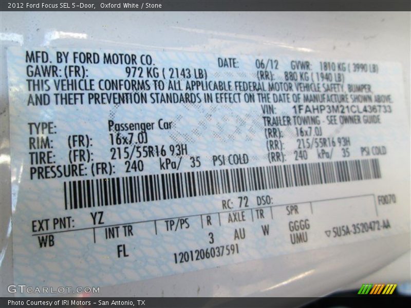 Oxford White / Stone 2012 Ford Focus SEL 5-Door