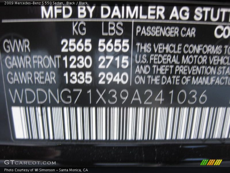 Black / Black 2009 Mercedes-Benz S 550 Sedan