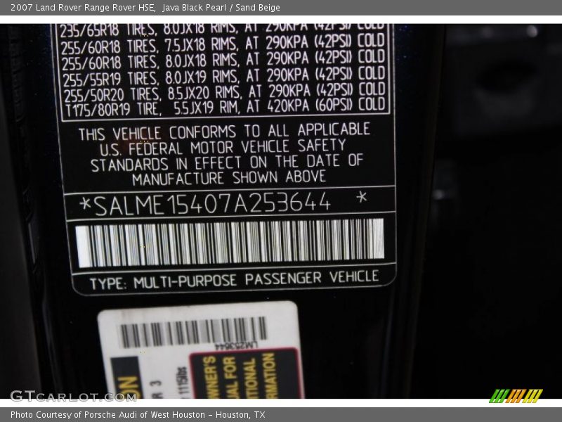 Java Black Pearl / Sand Beige 2007 Land Rover Range Rover HSE