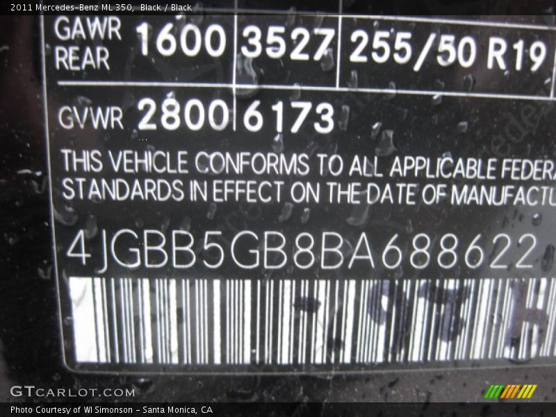 Black / Black 2011 Mercedes-Benz ML 350