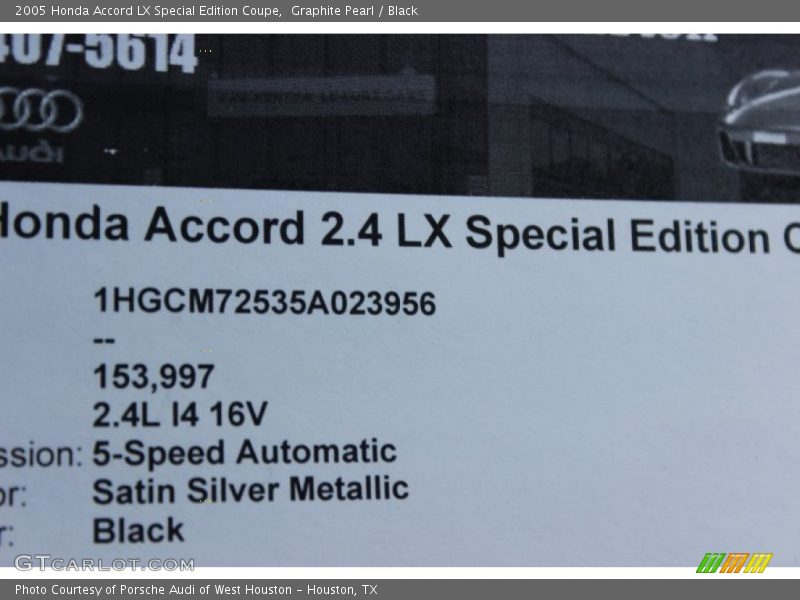 Graphite Pearl / Black 2005 Honda Accord LX Special Edition Coupe