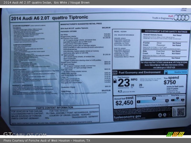 Ibis White / Nougat Brown 2014 Audi A6 2.0T quattro Sedan