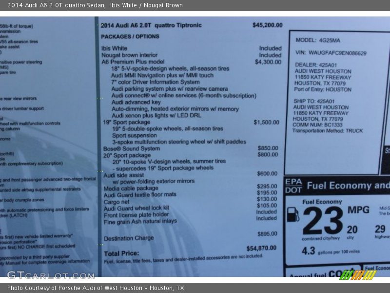 Ibis White / Nougat Brown 2014 Audi A6 2.0T quattro Sedan