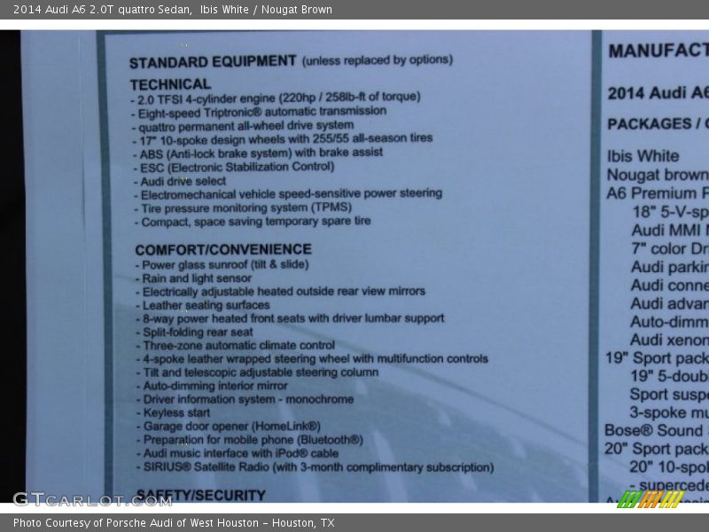 Ibis White / Nougat Brown 2014 Audi A6 2.0T quattro Sedan