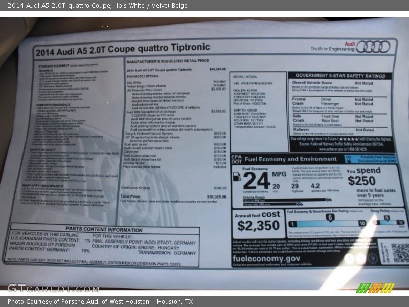 Ibis White / Velvet Beige 2014 Audi A5 2.0T quattro Coupe