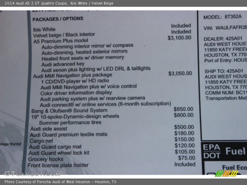 Ibis White / Velvet Beige 2014 Audi A5 2.0T quattro Coupe