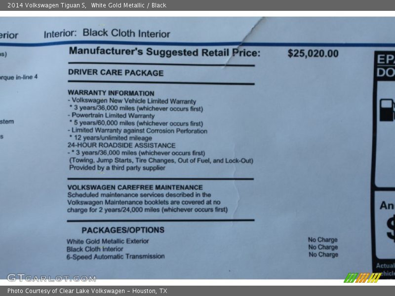 White Gold Metallic / Black 2014 Volkswagen Tiguan S