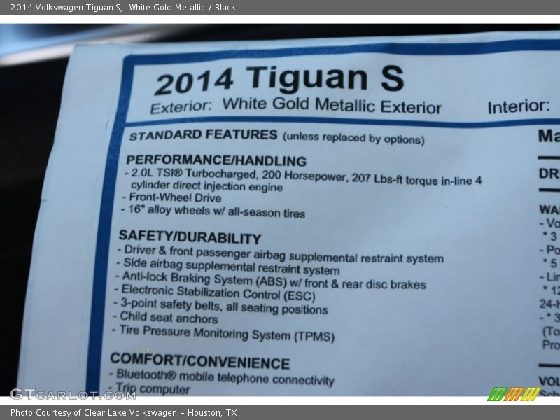 White Gold Metallic / Black 2014 Volkswagen Tiguan S