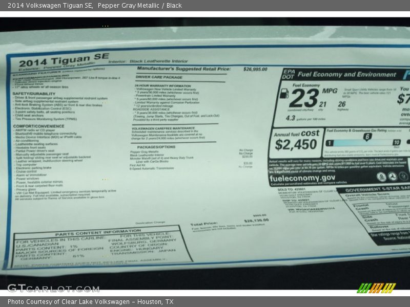 Pepper Gray Metallic / Black 2014 Volkswagen Tiguan SE