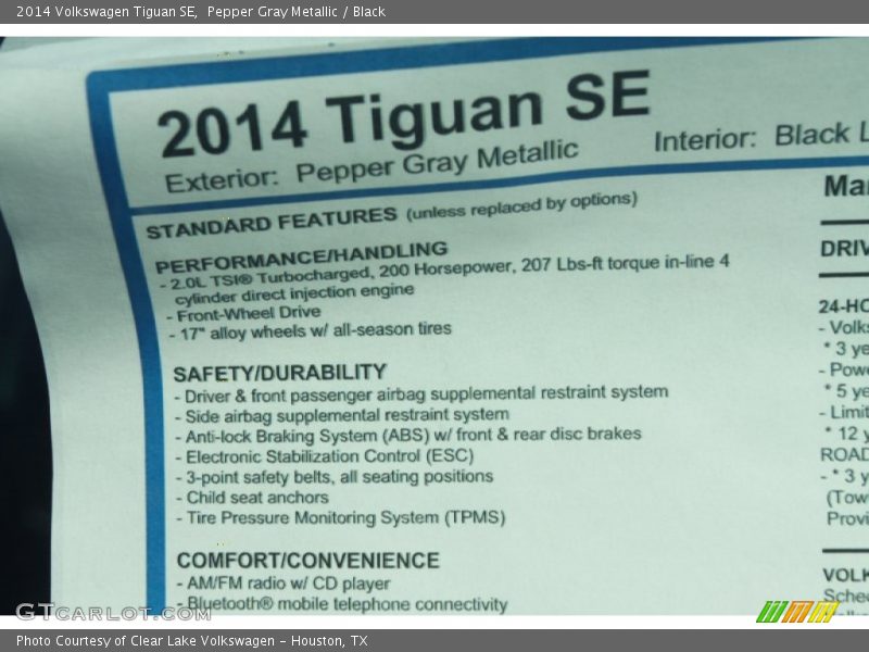 Pepper Gray Metallic / Black 2014 Volkswagen Tiguan SE