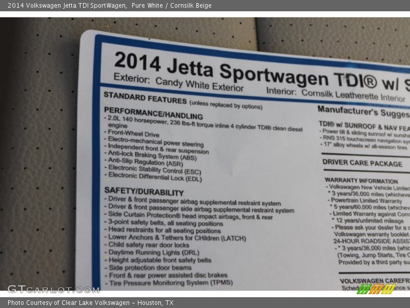 Pure White / Cornsilk Beige 2014 Volkswagen Jetta TDI SportWagen
