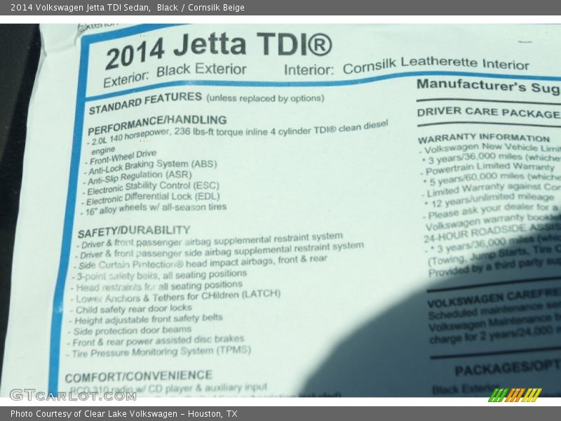 Black / Cornsilk Beige 2014 Volkswagen Jetta TDI Sedan