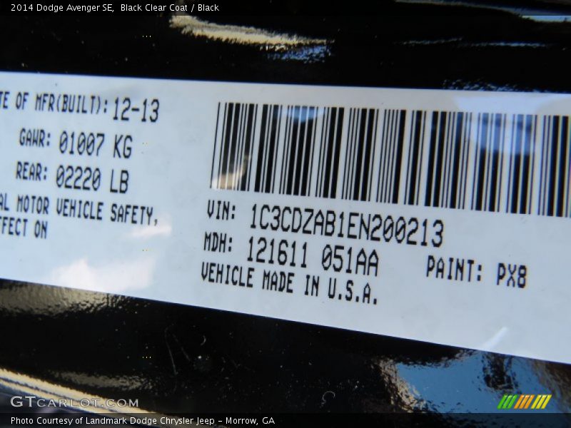 Black Clear Coat / Black 2014 Dodge Avenger SE