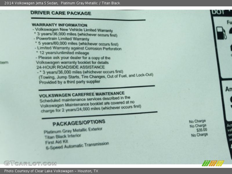 Platinum Gray Metallic / Titan Black 2014 Volkswagen Jetta S Sedan