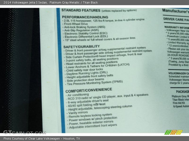 Platinum Gray Metallic / Titan Black 2014 Volkswagen Jetta S Sedan