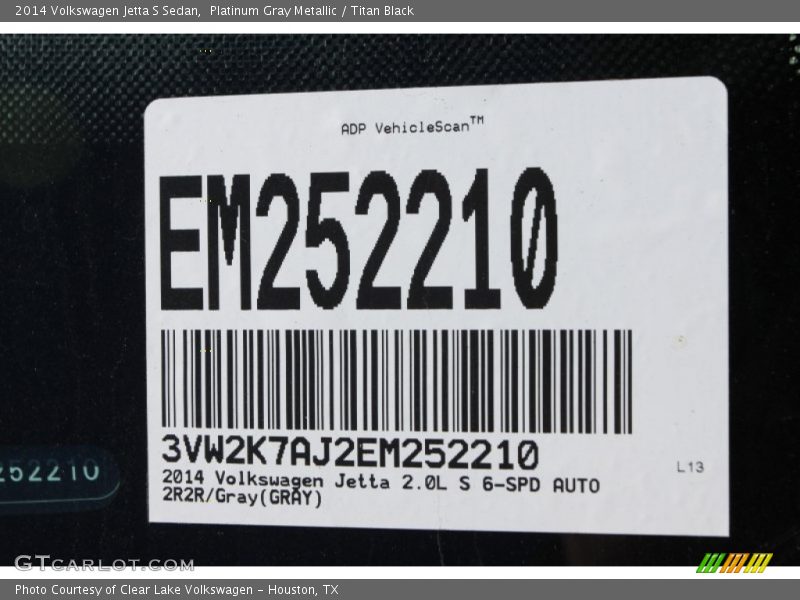 Platinum Gray Metallic / Titan Black 2014 Volkswagen Jetta S Sedan