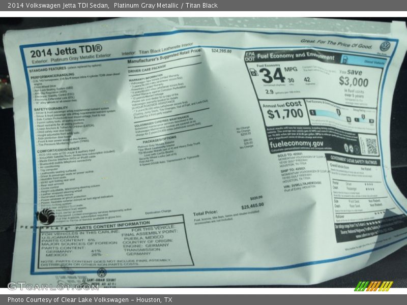 Platinum Gray Metallic / Titan Black 2014 Volkswagen Jetta TDI Sedan