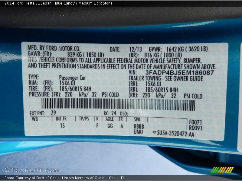 Blue Candy / Medium Light Stone 2014 Ford Fiesta SE Sedan