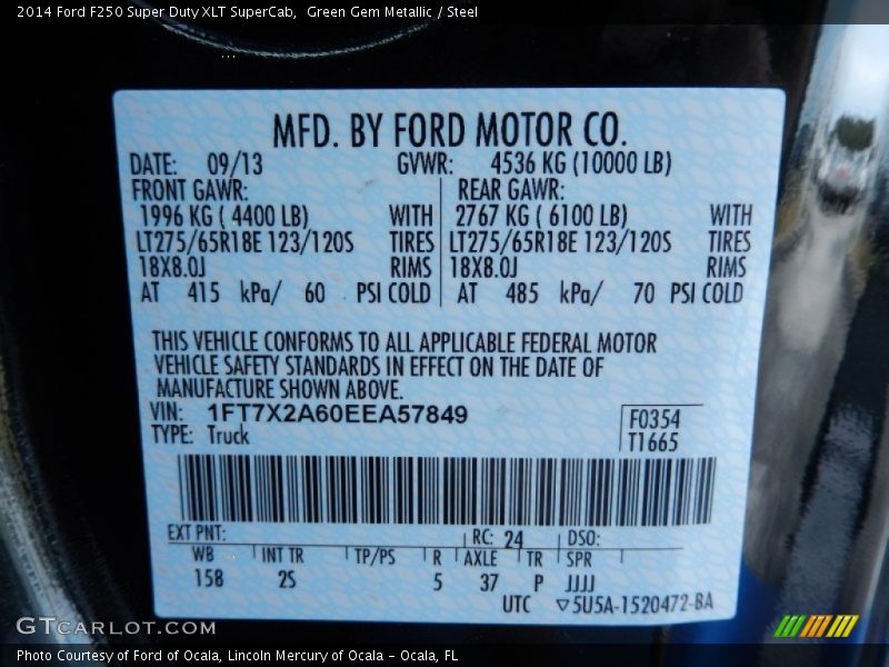 Green Gem Metallic / Steel 2014 Ford F250 Super Duty XLT SuperCab
