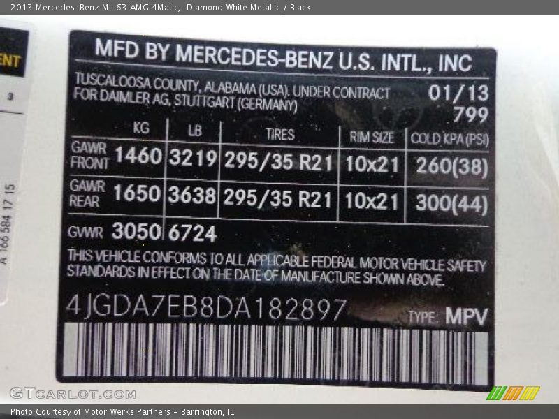 2013 ML 63 AMG 4Matic Diamond White Metallic Color Code 799
