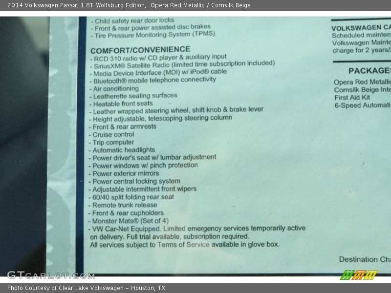 Opera Red Metallic / Cornsilk Beige 2014 Volkswagen Passat 1.8T Wolfsburg Edition