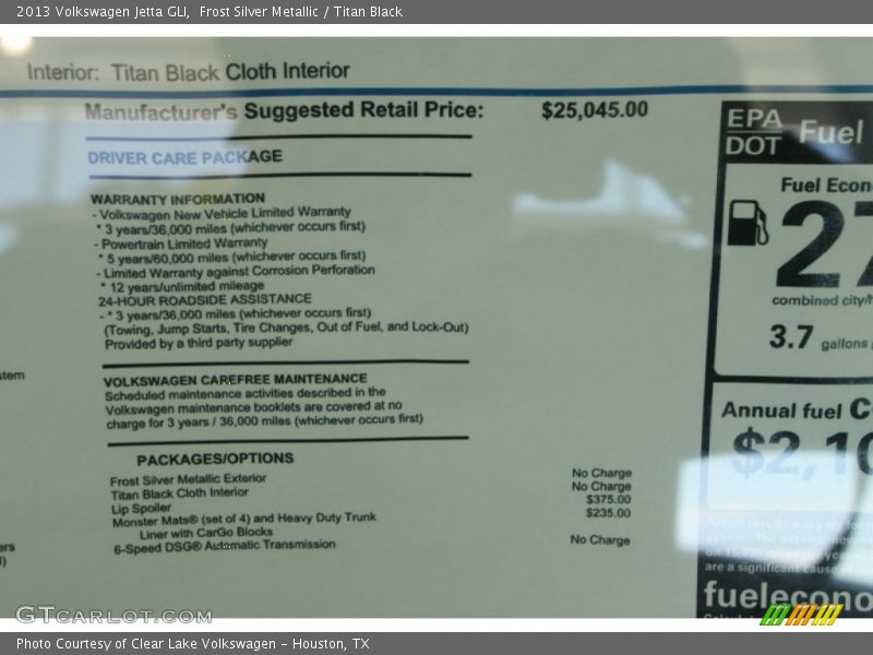 2013 Jetta GLI Window Sticker