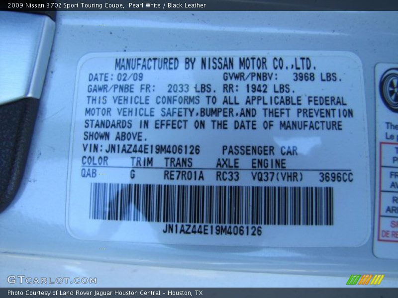 2009 370Z Sport Touring Coupe Pearl White Color Code QAB