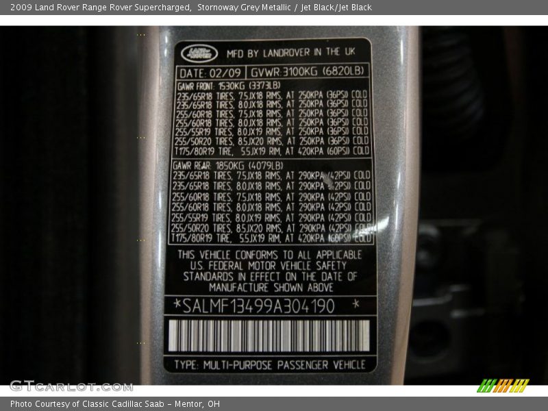 Stornoway Grey Metallic / Jet Black/Jet Black 2009 Land Rover Range Rover Supercharged
