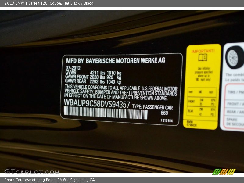 Jet Black / Black 2013 BMW 1 Series 128i Coupe