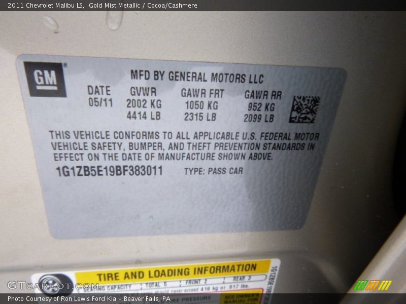 Gold Mist Metallic / Cocoa/Cashmere 2011 Chevrolet Malibu LS