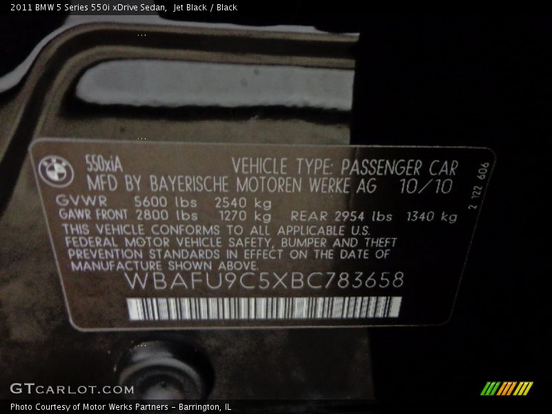 Jet Black / Black 2011 BMW 5 Series 550i xDrive Sedan
