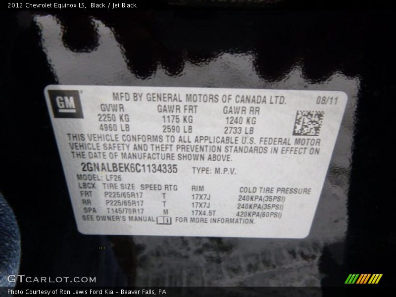 Black / Jet Black 2012 Chevrolet Equinox LS