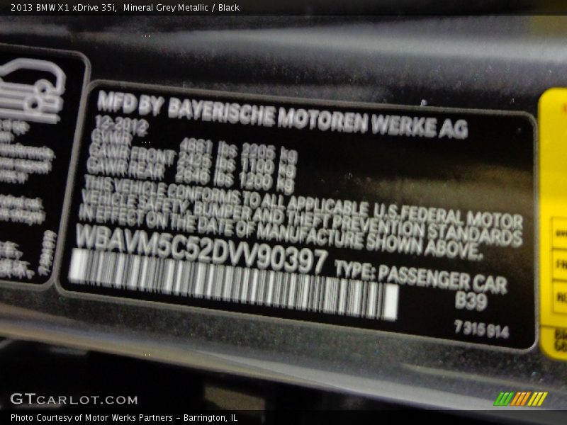 2013 X1 xDrive 35i Mineral Grey Metallic Color Code B39