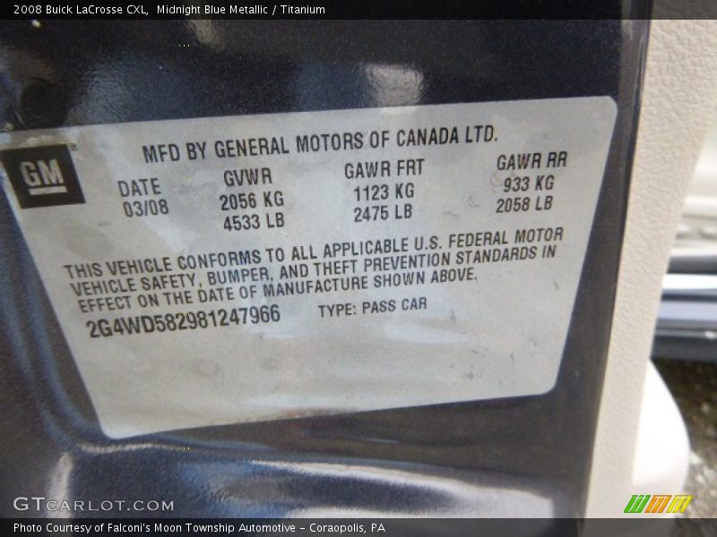 Midnight Blue Metallic / Titanium 2008 Buick LaCrosse CXL