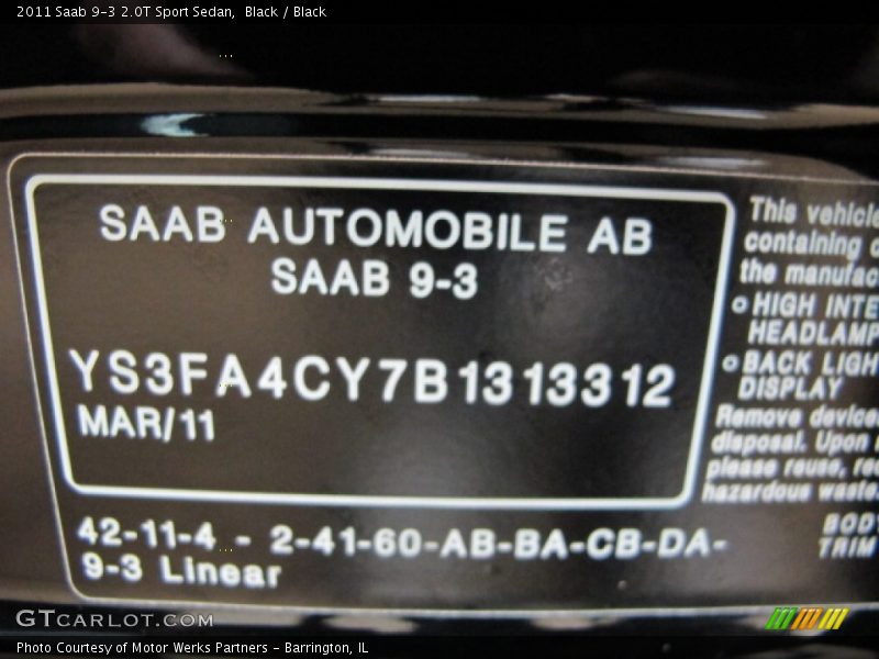 Black / Black 2011 Saab 9-3 2.0T Sport Sedan