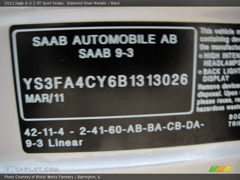 Diamond Silver Metallic / Black 2011 Saab 9-3 2.0T Sport Sedan