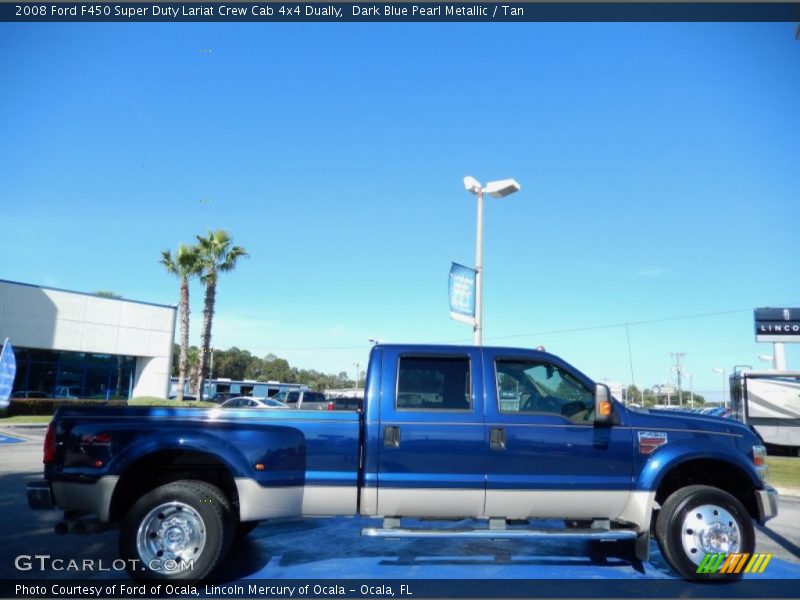 Dark Blue Pearl Metallic / Tan 2008 Ford F450 Super Duty Lariat Crew Cab 4x4 Dually