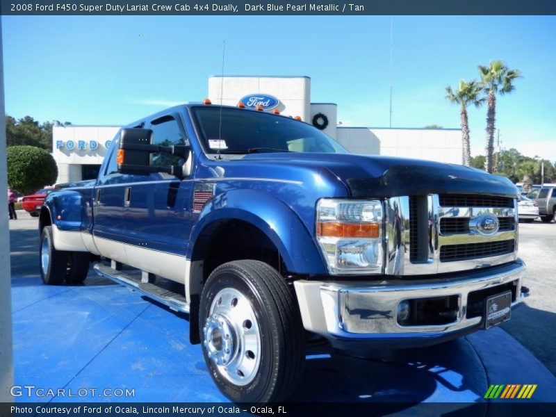 Dark Blue Pearl Metallic / Tan 2008 Ford F450 Super Duty Lariat Crew Cab 4x4 Dually