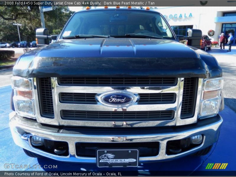 Dark Blue Pearl Metallic / Tan 2008 Ford F450 Super Duty Lariat Crew Cab 4x4 Dually