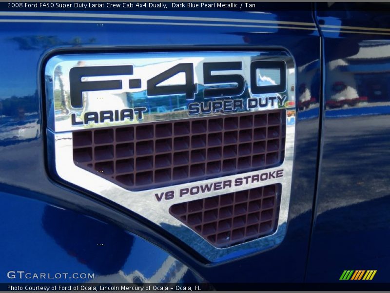 Dark Blue Pearl Metallic / Tan 2008 Ford F450 Super Duty Lariat Crew Cab 4x4 Dually