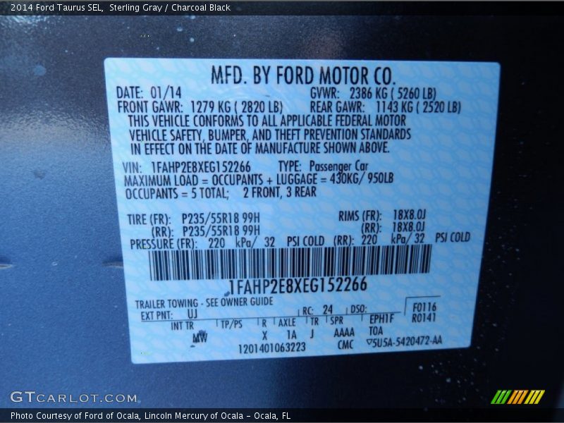 Sterling Gray / Charcoal Black 2014 Ford Taurus SEL
