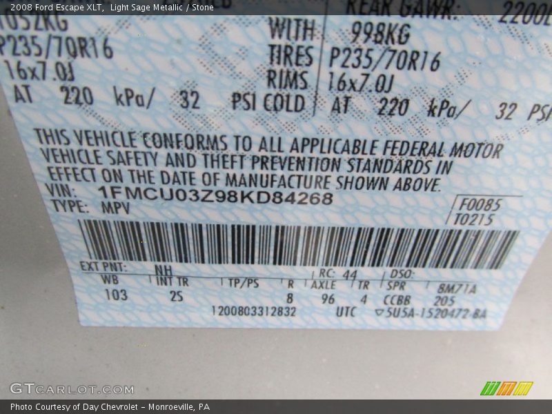 Light Sage Metallic / Stone 2008 Ford Escape XLT
