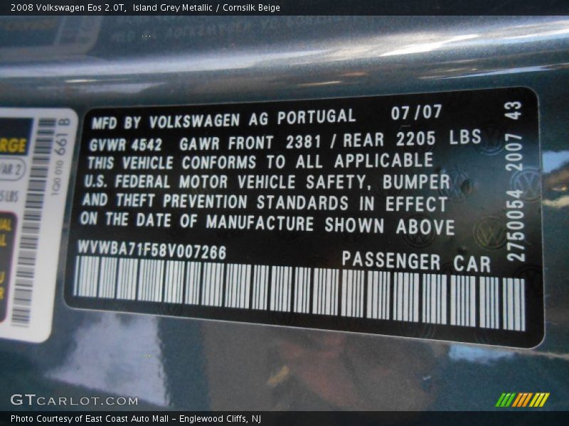 Island Grey Metallic / Cornsilk Beige 2008 Volkswagen Eos 2.0T