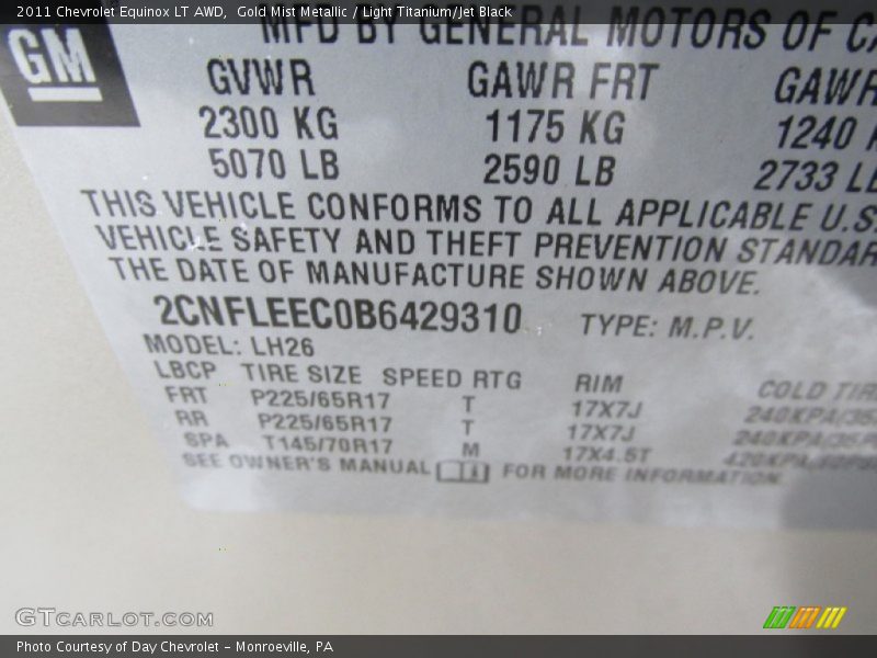 Gold Mist Metallic / Light Titanium/Jet Black 2011 Chevrolet Equinox LT AWD