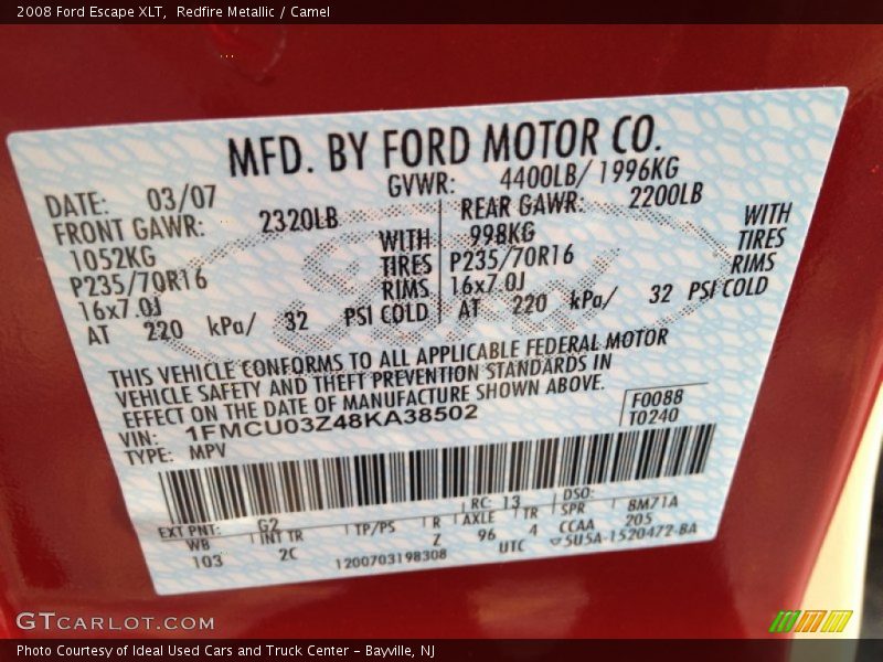 Redfire Metallic / Camel 2008 Ford Escape XLT
